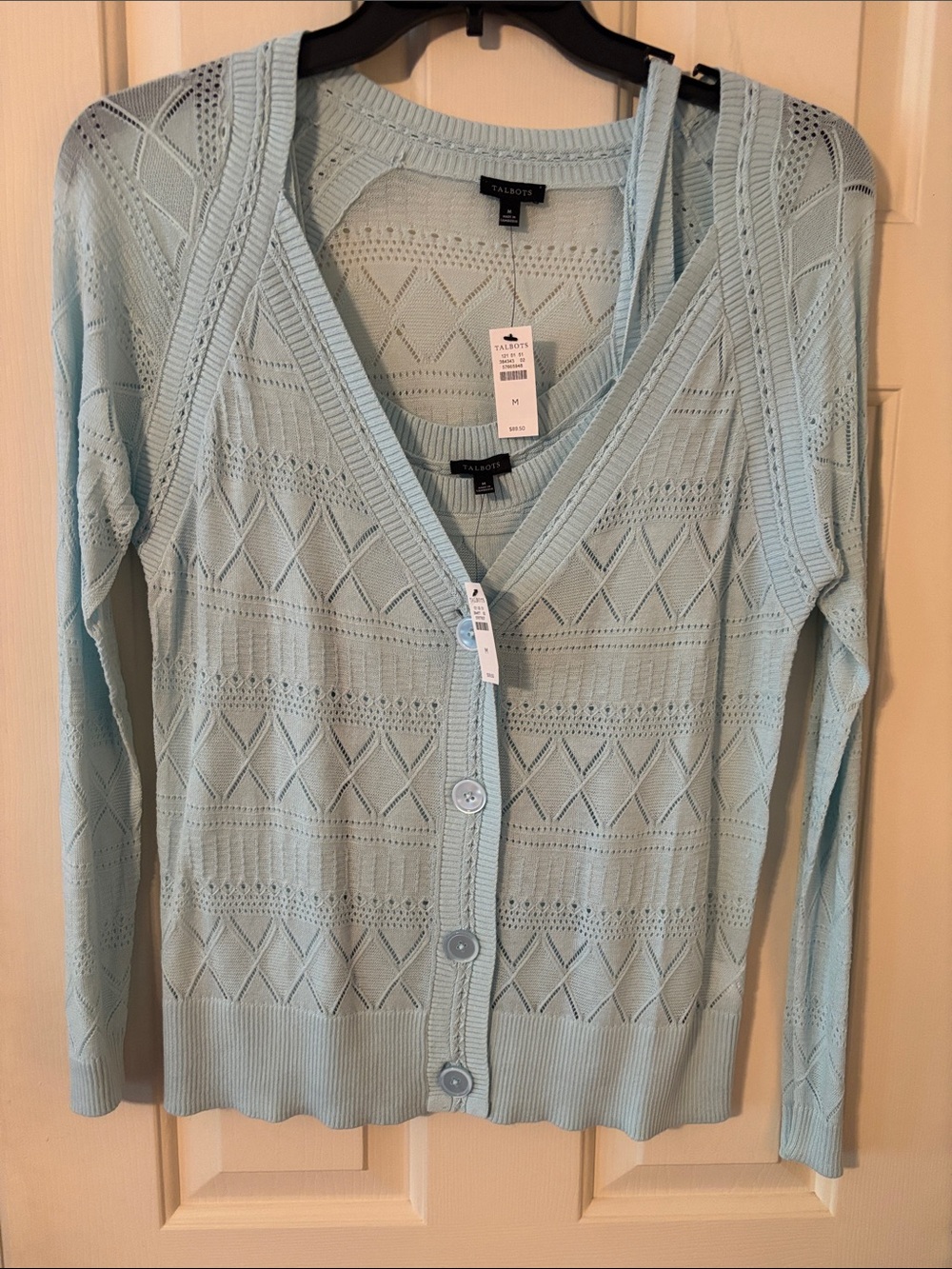 Talbots Light Blue Pointelle sweater set